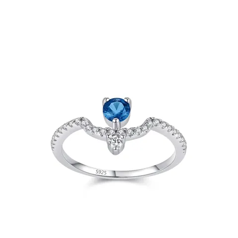 Vintage 925 Sterling Silver Ring Sky Blue Zirconia V-shaped Wave Ring For Women Light Luxury Fashion Jewelry Finger Ring Gift