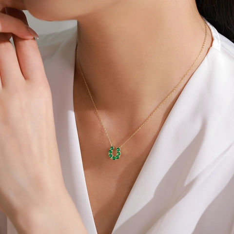 Lussuosa Collana Con Ciondolo a U a Forma di Ferro di Cavallo in Argento Sterling S925 per Donna Raffinata Catena a Clavicola in Strass Verde