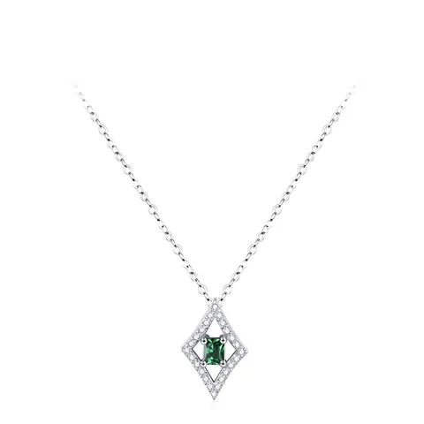 Collana Con Pendente a Rombo in Argento Sterling 925 Zirconia Smeraldo Retrò Per Donna Gioielli Geometrici Leggeri di Lusso