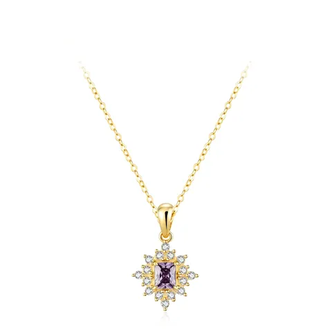 925 Sterling Silver Purple Zirconia Sunflower Pendant Necklace Gold Plated Micro-pave Luxurious Clavicle Chain For Women