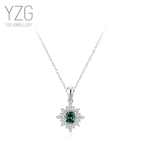 Collana con Pendente a Fiocco di Neve in Argento Sterling 925 Zirconia Verde Smeraldo per Donna Stile Vintage Francese Gioielli di Lusso