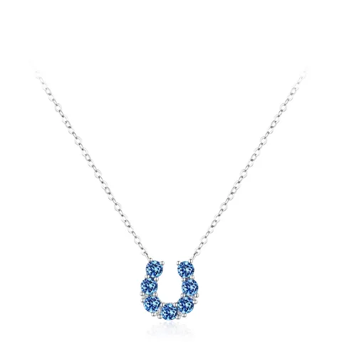 Collana con Ciondolo a Ferro di Cavallo in Argento Sterling 925 per Donna Zirconia Blu Chiaro Intarsiata Catena Elegante a U