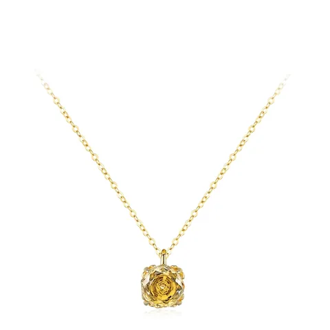 S925 Sterling Silver Rose Cut Yellow Zirconia Pendant Necklace Geometric Yellow Crystal Gold Jewelry For Women Wedding Banquet