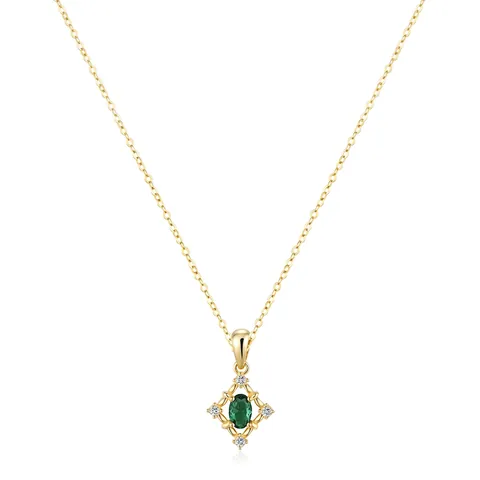 925 Sterling Silver Emerald Zirconia Starburst Pendant Necklace For Women Gold Plated Geometric Rhombus Jewelry Gift