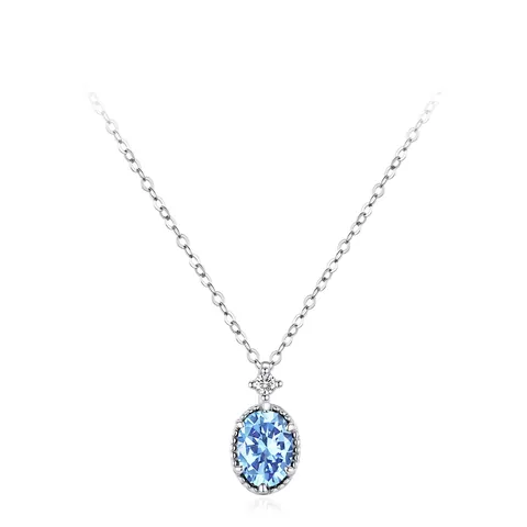 S925 Sterlingsilber Blauer Zirkonia Herz Des Ozeans Halskette Für Damen Geometrischer Ovaler Anhänger Luxus Schmuck