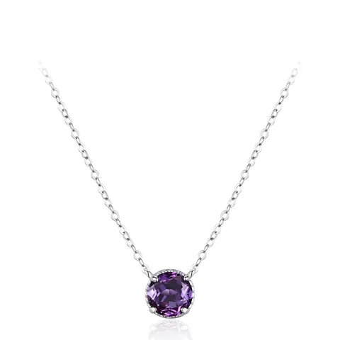 Collana con Ciondolo Rotondo Minimalista in Argento Sterling 925 Con Zirconia Viola Catena a Clavicola per Donna Gioielli Regalo