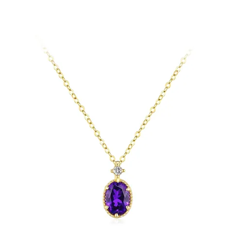 Collana con Pendente Ovale in Zirconia Viola in Argento Sterling 925 per Donna Collana Elegante placcata in Oro con Cristallo Viola Gioielli di lusso