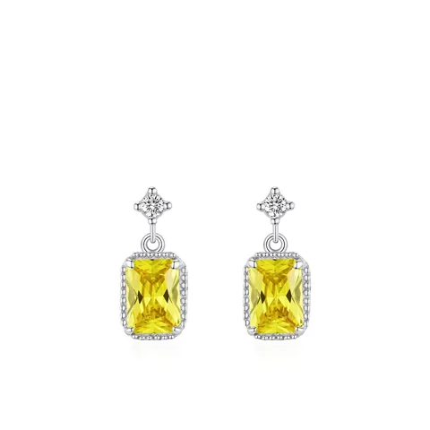925 Sterling Silver Yellow Zirconia Square Drop Earrings Retro Luxury Rectangular Gemstone Earrings For Women Jewelry Gift