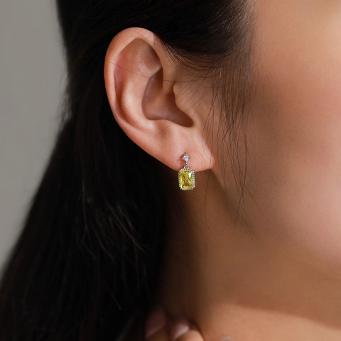 925 Sterling Silver Yellow Zirconia Square Drop Earrings Retro Luxury Rectangular Gemstone Earrings For Women Jewelry Gift