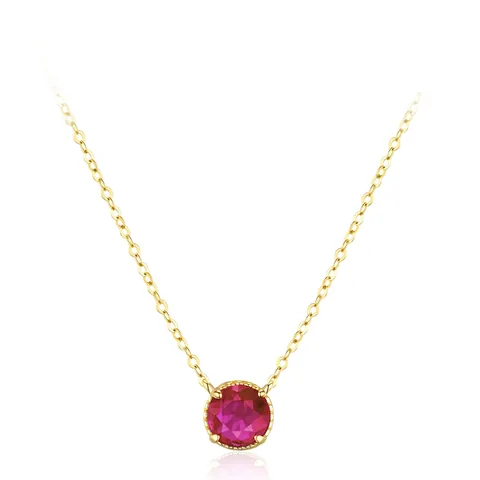 Romantica Collana con Ciondolo in Argento Sterling 925 Zirconia Rosso Rotondo per Donna Placcata in Oro 14K Minimalista Gioielli