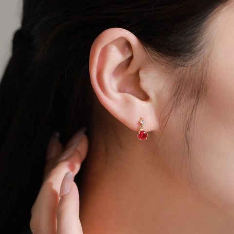 Pendientes de Botón de Circonia Rojo Rosa Románticos Plata de Ley 925 Chapados en Oro Joyería Geométrica para Mujer Regalo
