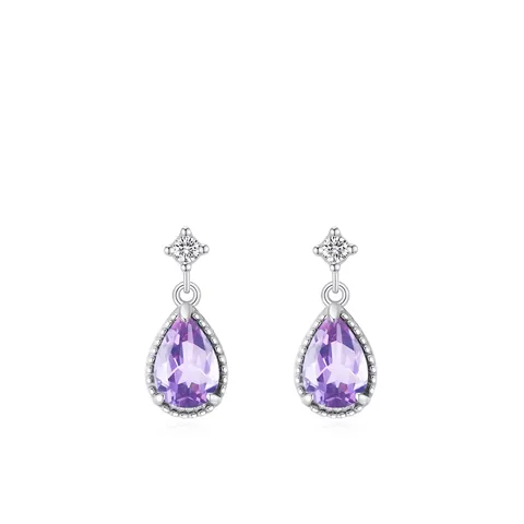 S925 Sterling Zilver Lichtpaars Zirkonia Waterdruppel Oorbellen Voor Dames Elegant Niche Minimalistisch Oorbellen