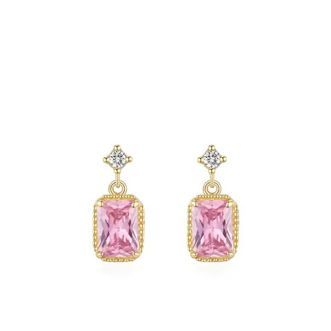 925 Sterlingsilber Rosa Zirkonia Quadratische Ohrstecker Für Damen Luxus Süß Geometrisch Vergoldet Elegante Schmuck Geschenk