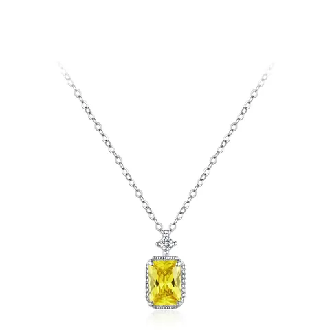 925 Sterlingsilber Halskette Für Damen Smaragdschliff Gelbe Zirkonia Anhänger Halskette Geometrischer Rechteckiger Schmuck