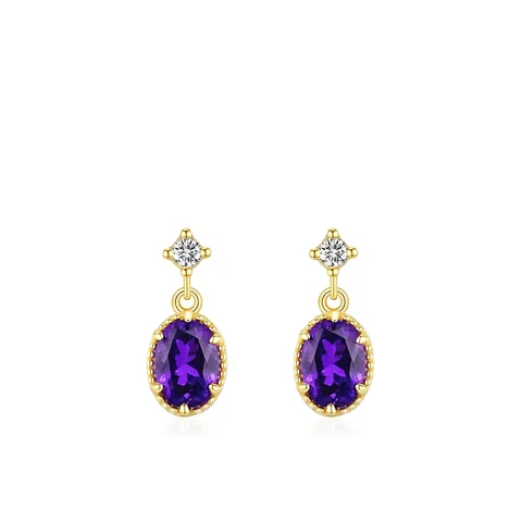 Vintage 925 Sterlingsilber Oval Lila Amethyst Zirkonia Ohrstecker Light Luxus Vergoldet Design Für Damen Schmuck