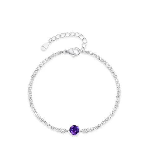 Bracciale in Argento Sterling 925 Viola Tondo in Zirconia per Donna Minimalista Moda Catena a Doppio Strato Elegante Regalo Gioielli