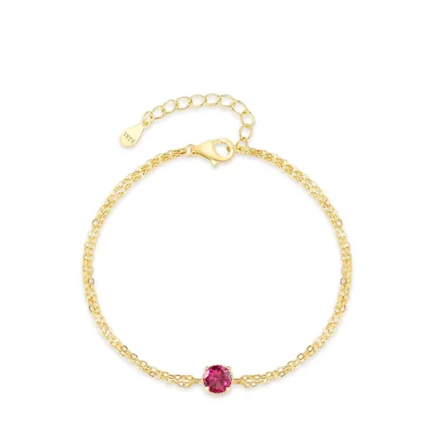 925 Sterlingsilber Rundes Armband Rosa Roter Zirkonia Damen Französischer Luxus Vergoldet Doppel Kette Verstellbarer Schmuck