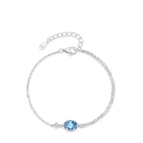 Braccialetto a Doppia Catena in Argento Sterling 925 Con Zirconia Ovale Blu Mare Minimalista Regolabile Gioielli Donna