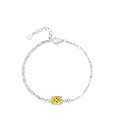 Squisito Bracciale a Doppio Strato in Argento Sterling 925 per Donna Elegante Zirconia Gialla Rettangolare Intarsiata Gioielli Regalo