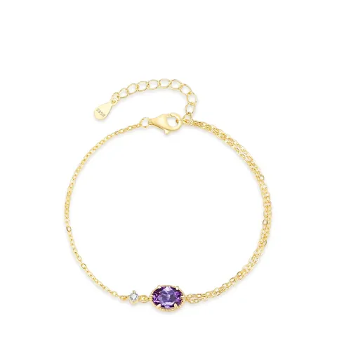 Braccialetto in Argento Sterling 925 con Zirconia Viola per Donna Placcato Oro Catena Geometrica Ovale Gioielli per Mani OL Moda