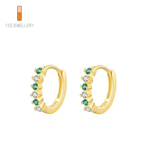Luxus 925 Sterlingsilber Grün Weiß Zirkonia Ohrringe Für Damen Mode 14K Vergoldet Huggie Ohrring Schmuck Geschenk