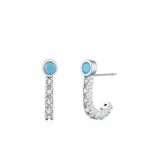 925 Sterling Silver Turquoise Stud Earrings For Women Creative Sky Blue Geometric Rhinestone J-Shaped Earrings Niche Fashion Jewelry Gift