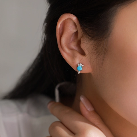 Pendientes de Botón de Plata de Ley 925 Circonia para Mujer Lujo Ligero Estilo Turquesa Esmeralda Joyería Chapada en Oro