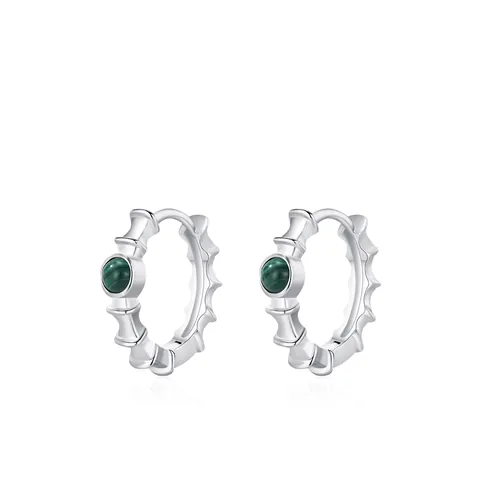 Orecchini a Cerchio in Argento Sterling 925 Malachite Bambù per Donna Vintage Stile Cinese Pietra Verde Gioielli Regalo