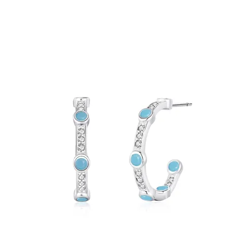 Orecchini a Bottone a C in Argento Sterling 925 con Turchese Vintage Lusso Strass Gioielli Geometrici da Donna