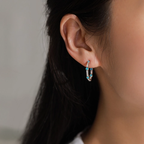 Orecchini a Bottone a C in Argento Sterling 925 con Turchese Vintage Lusso Strass Gioielli Geometrici da Donna