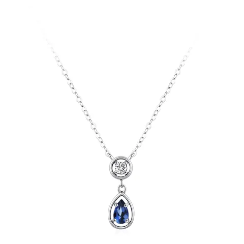 Collana con Ciondolo a Goccia in Argento Sterling 925 per Donna Elegante Retrò Blu con Zirconia Intarsiata Gioielli