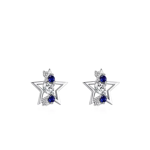 925 Argento Sterling Zirconia Stella Orecchini a Bottone Per Donna Minimalista Blu E Bianco Pietra Pentagramma Gioielli