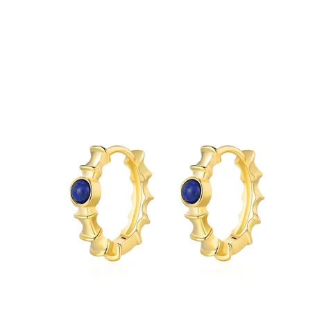 S925 Sterlingsilber Lapislazuli Ohrringe Chinesisches Bambusknoten Design Vergoldete Kleine Hoop Huggie Ohrringe Für Damen Schmuck