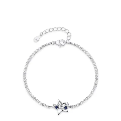 Bracciale Stella a Doppio Strato in Argento Sterling 925 Con Zirconia per Donna Elegante Gioielli in Pietra Blu Argento