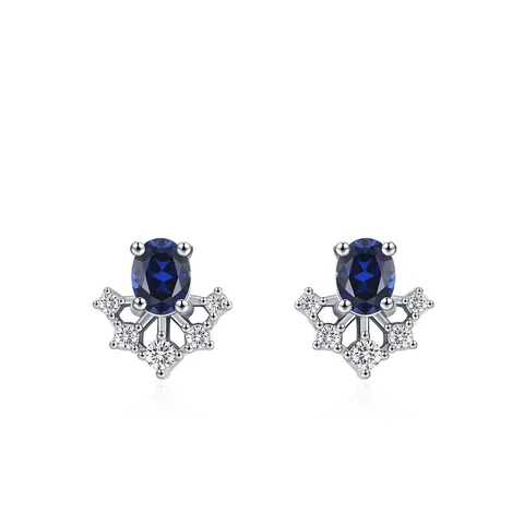 Orecchini a Bottone in Argento Sterling 925 Con Zirconia Blu Vintage Francese Design di Lusso a Forma di Corona per Donna