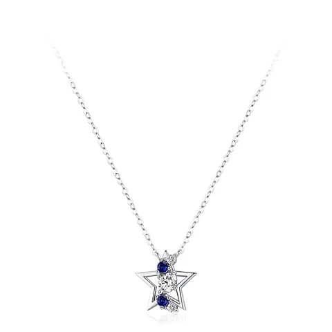 Collar con Colgante de Estrella de Plata de Ley S925 para Mujer Elegante Circonia Azul Incrustada Cadena de Clavícula Minimalista Joyería Regalo