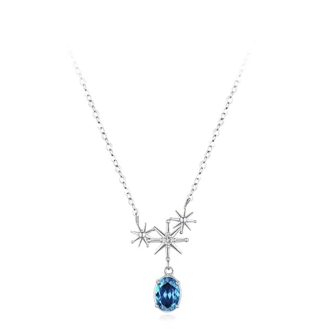 Collana in Argento Sterling 925 per Donna Con Stella Pendente in Zirconia Blu Catena a Clavicola Gioielli Raffinati Regalo