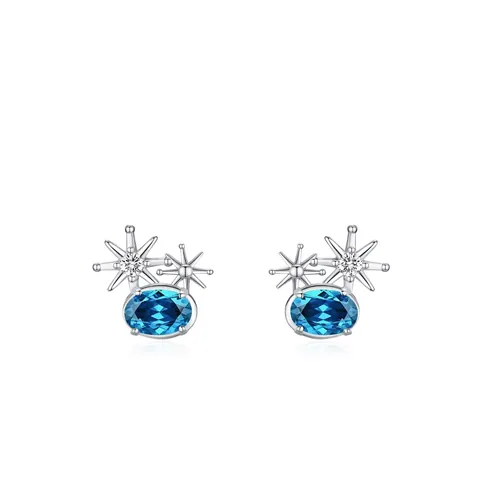 Orecchini a Bottone Radianti in Argento Sterling 925 a Forma di Sole e Stella per Donna con Zirconia Blu Mare Intarsiata Gioielli alla Moda