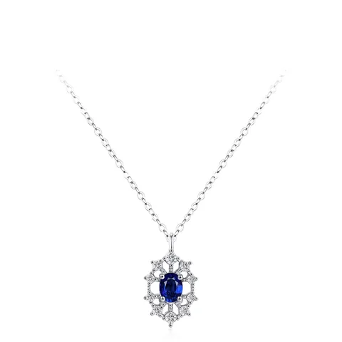 Elegant 925 Sterling Silver Blue Zirconia Snowflake Pendant Necklace Vintage Palace Style Luxurious Women Clavicle Chain