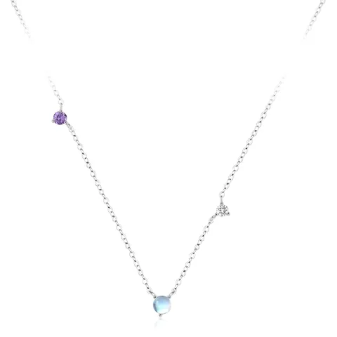Collana con Ciondolo in Pietra di Luna Argento Sterling 925 Romantico Francese Minimalista Strass Viola Gioielli Regalo Donna
