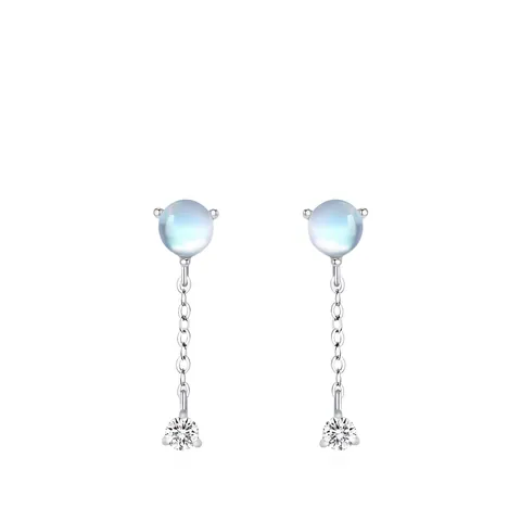 S925 Sterling Zilver Maansteen Kwastje Oorknopjes Voor Vrouwen Zoete Maansteen Lichtblauw Strass Geometrisch Ketting Oorbellen Sieraden