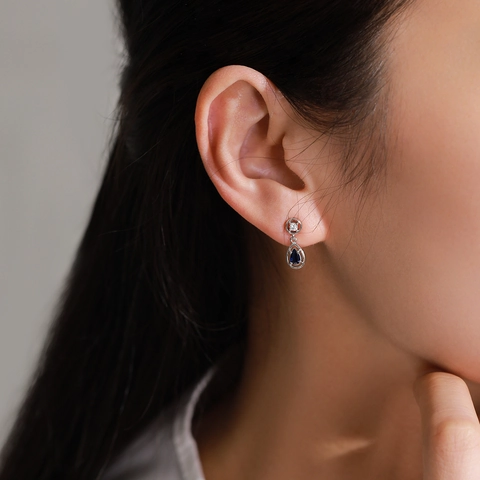 925 Sterlingsilber Blaue Zirkonia Wassertropfen Ohrstecker Für Damen Vintage Luxus Tropfen Eingelegt Schmuck Geschenk