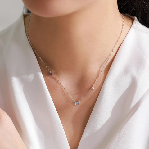 Collana con Ciondolo in Pietra di Luna Argento Sterling 925 Romantico Francese Minimalista Strass Viola Gioielli Regalo Donna