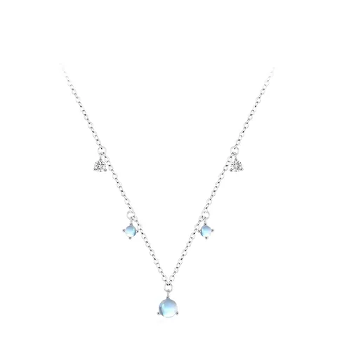 Collana Con Pendente Rotondo in Argento Sterling S925 Con Pietra di Luna e Strass per Donna Gioielli Regalo di Anniversario