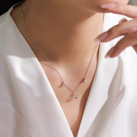 S925 Sterling Silver Moonstone Jewelry Set For Women Elegant Inlaid Rhinestone Tassel Pendant Necklace Stud Earrings Jewelry Gift