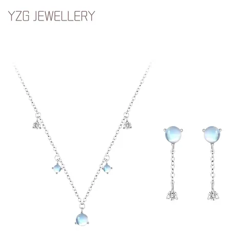 S925 Sterling Silver Moonstone Jewelry Set Delicate Rhinestone Tassel Necklace And Earrings For Women Light Luxury Party Jewelry