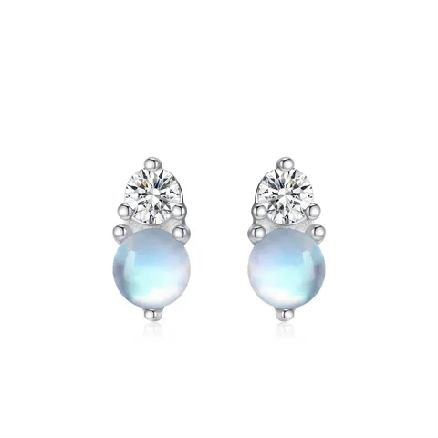 Semplici Orecchini a Bottone in Argento Sterling S925 Con Pietra di Luna Geometrici Tondi Intarsiati in Strass Gioielli da Donna