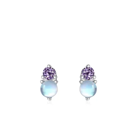Vintage 925 Sterlingsilber Mondstein Zirkonia Ohrstecker Für Damen Elegant Geometrisch Lila Stein Eingelegter Schmuck
