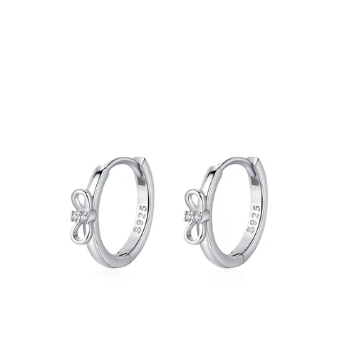 Orecchini a Cerchio con Fiocco in Argento Sterling S925 per Donna Minimalisti Eleganti con Zirconia Intarsiata Fibbia a Figura 8