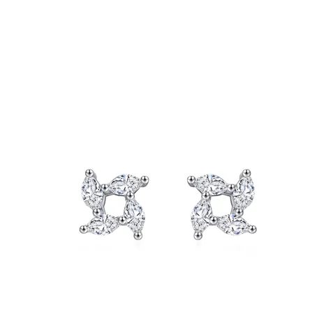 Pendientes de Botón de Molinillo de Plata de Ley 925 para Mujer Joyería Geométrica con Circonia Corte Marquesa Regalo